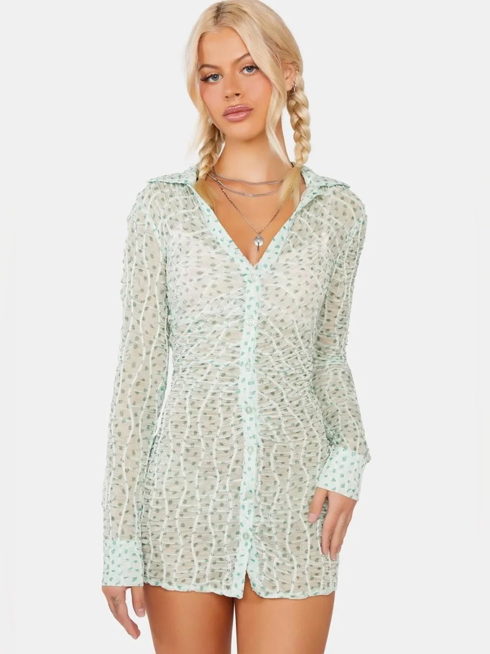 For Love And Lemons Drea Long Sleeve Collared Button-Front Dress NWT $250 - Picture 3 of 8